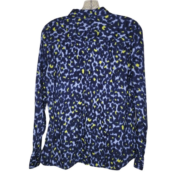 GAP The Tailored Shirt Blue Yellow Cheetah Print Button Down Size Large Petite - Picture 4 of 6